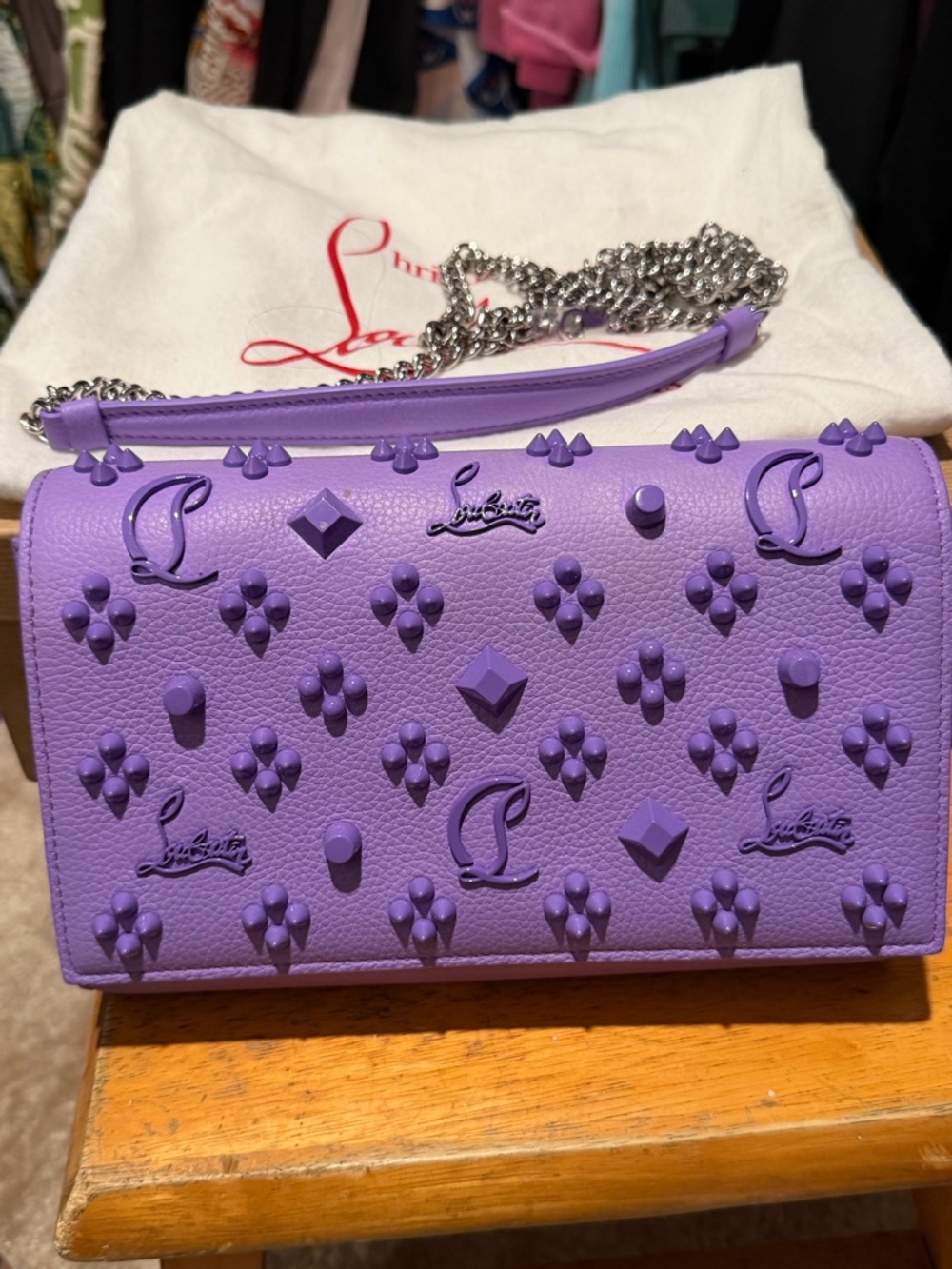 Christian Louboutin Lilac Studded Leather Chain Crossbody